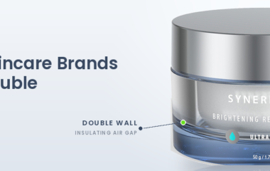 Synerpack double wall jar with a brushed-silver cap and insulating air gap between the walls