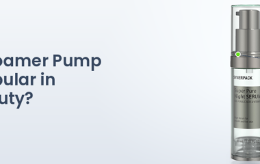 Synerpack foamer pump bottle with a brushed-silver pump and slim clear body