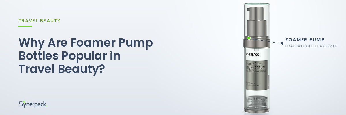 Synerpack foamer pump bottle with a brushed-silver pump and slim clear body